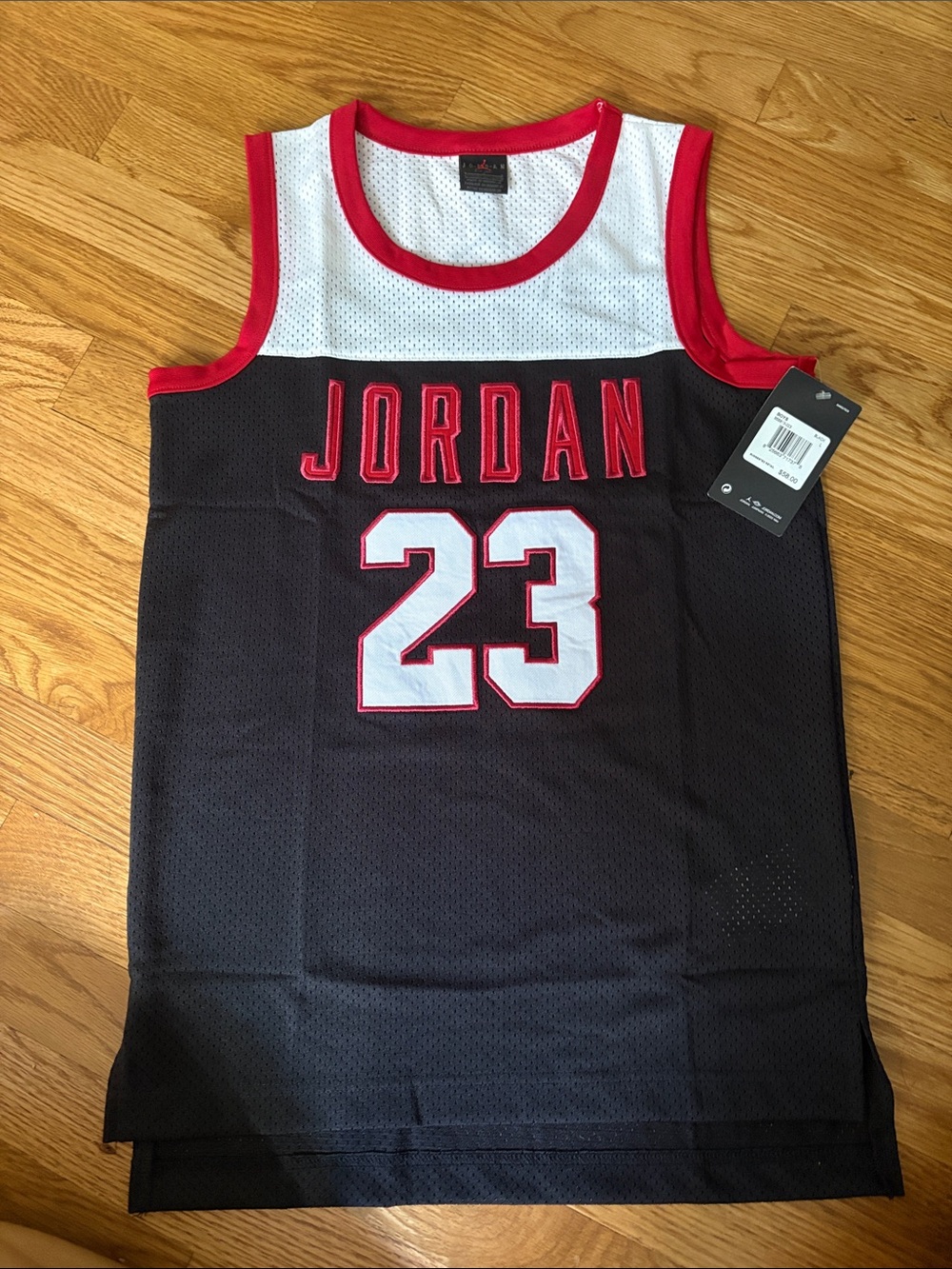 Jordan Black, White & Red Boys Mesh Basketball Jersey